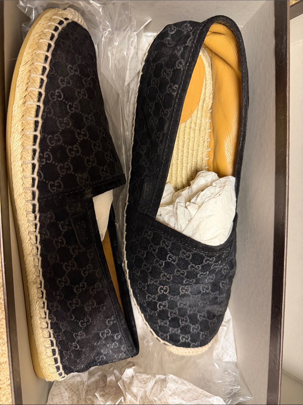 Gucci Black GG Suede Espadrille Loafers